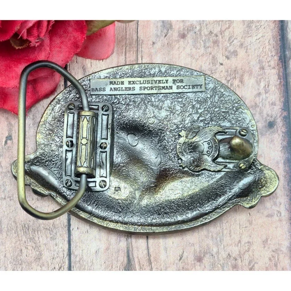 Bass Anglers Sportsman Society Belt Buckle Lifetime Life Member Fishing Brass